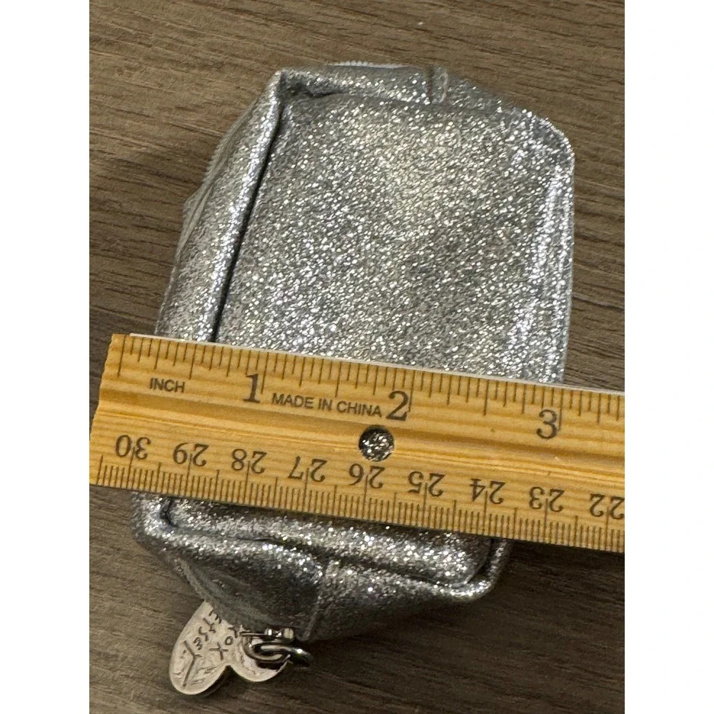 Betsey Johnson Glitter Cat Face Coin Purse Pouch Keychain‎ Silver